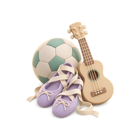 Un balón, unas zapatillas de ballet y un ukelele de arcilla